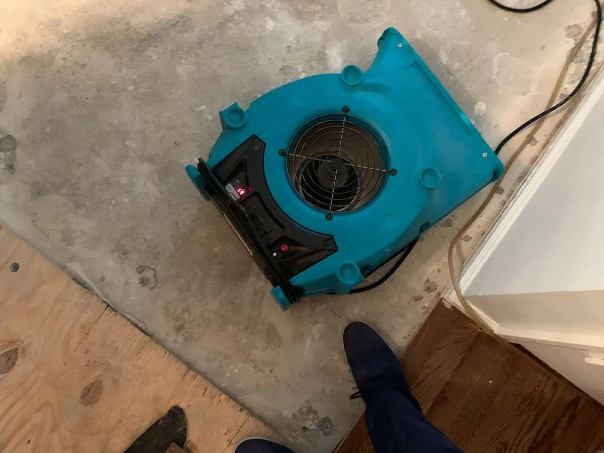 Air mover drying subfloor during Leak Detection & Repair in Fair Oaks Ranch